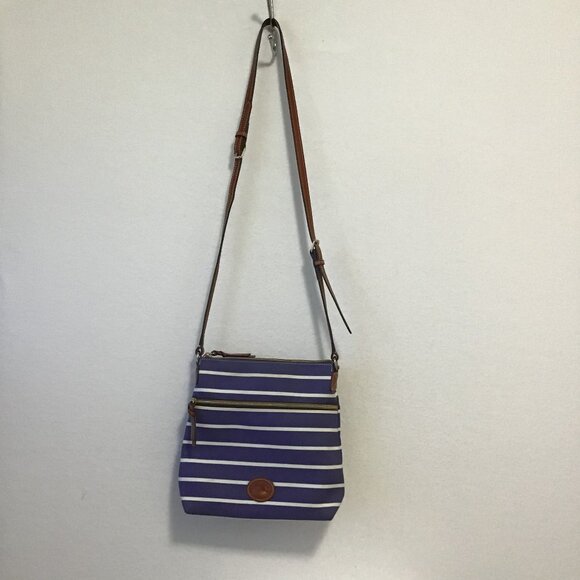 Dooney & Bourke Blue and White Striped Nylon Crossbody Bag - Picture 1 of 13
